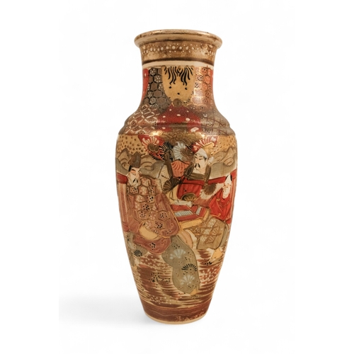 338 - An early 20th century Satsuma vase - of typical tube-line decoration showing noblemen in a garden 38... 