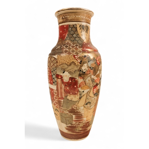 338 - An early 20th century Satsuma vase - of typical tube-line decoration showing noblemen in a garden 38... 