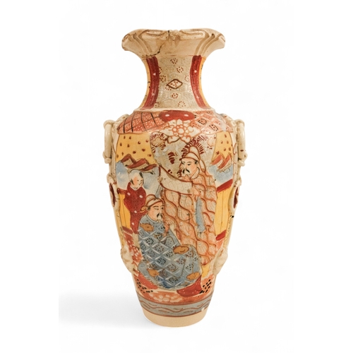 338 - An early 20th century Satsuma vase - of typical tube-line decoration showing noblemen in a garden 38... 