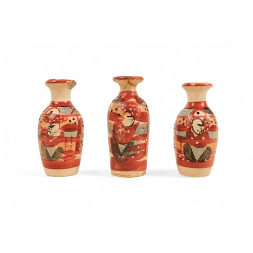 338 - An early 20th century Satsuma vase - of typical tube-line decoration showing noblemen in a garden 38... 