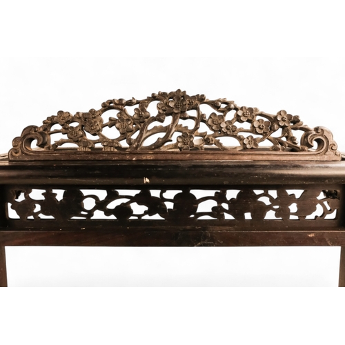 339 - A late 19th century Chinese triptich mirror stand - with one mirror panel, carved with flowers, 61cm... 