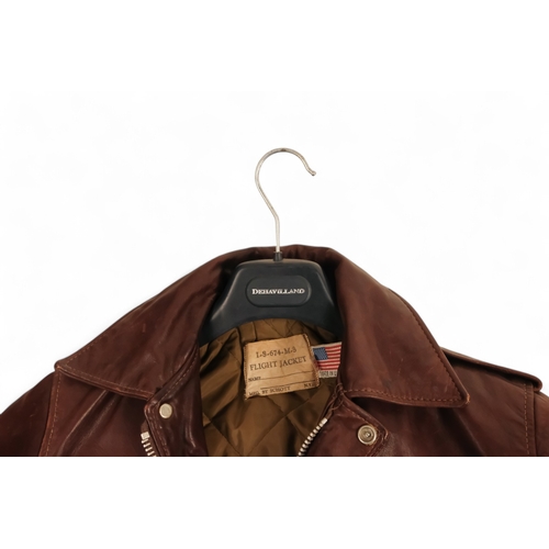 393 - An American Schott of New York brown leather flying jacket - internal label inscribed  'I-S-674-M-S'... 