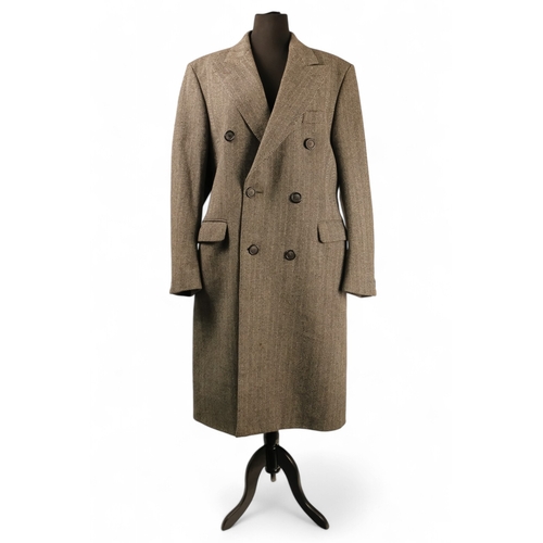 395 - A Gieves & Hawkes of Savile Row herringbone overcoat - size medium, chest 112cm (44'), length 118cm.