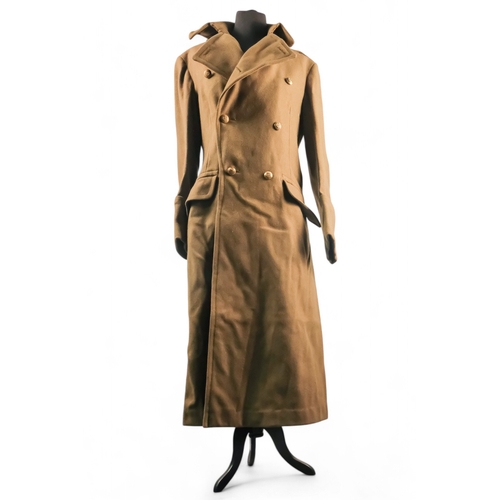 431 - A khaki Melton wool officers greatcoat - Royal Engineers brass buttons, together with serge battledr... 