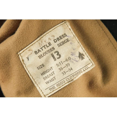 431 - A khaki Melton wool officers greatcoat - Royal Engineers brass buttons, together with serge battledr... 