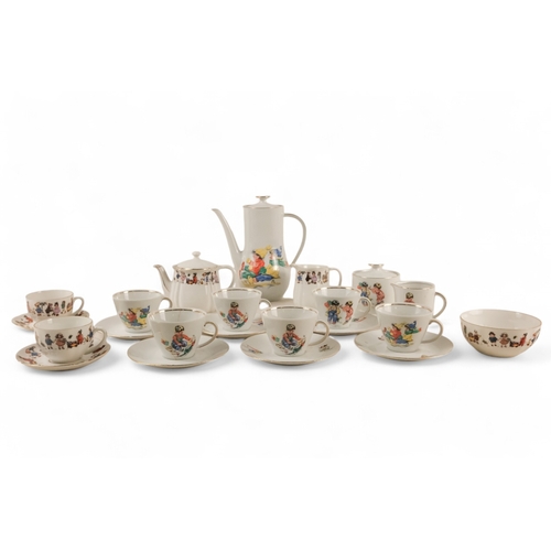 478 - A mid 20th century German child's coffee service - comprising coffee pot, milk jug, sucrier and six ... 