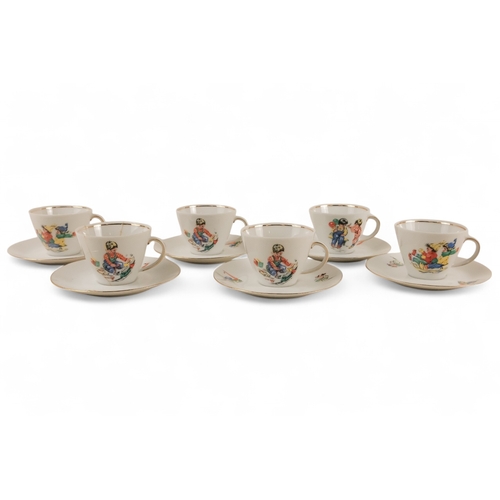 478 - A mid 20th century German child's coffee service - comprising coffee pot, milk jug, sucrier and six ... 