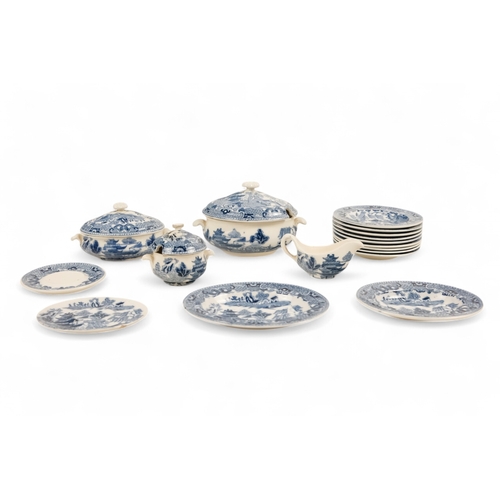 479 - An early 20th century Wedgwood dolls tea service - blue and white willow pattern, comprising four pl... 