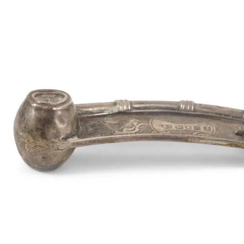 494 - A silver Bosun's whistle - Birmingham 1856, Hilliard & Thomason, Royal Navy, engraved with thistles,... 