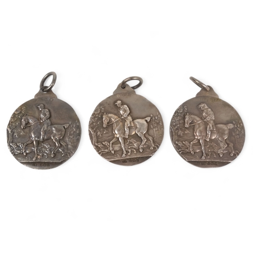 496 - Three Light Horse Breeding Society silver medals - for years 1928, 1929 and 1930, 127g.