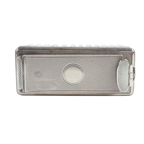 501 - A silver mounted glass inkwell - London 1839, rectangular with a hobnail cut and an engine turned sc... 