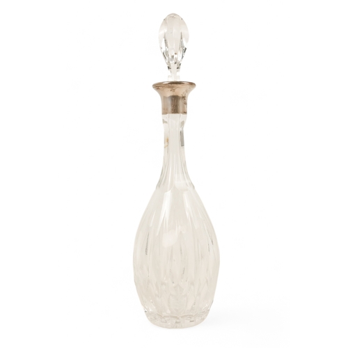 504 - A silver mounted cut glass decanter - club shaped, 38cm high.