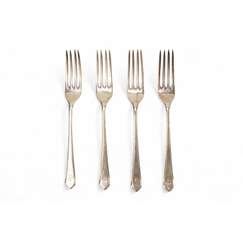 508 - A set of four silver dessert forks - Birmingham 1935, engraved with ownership initials, 212g.