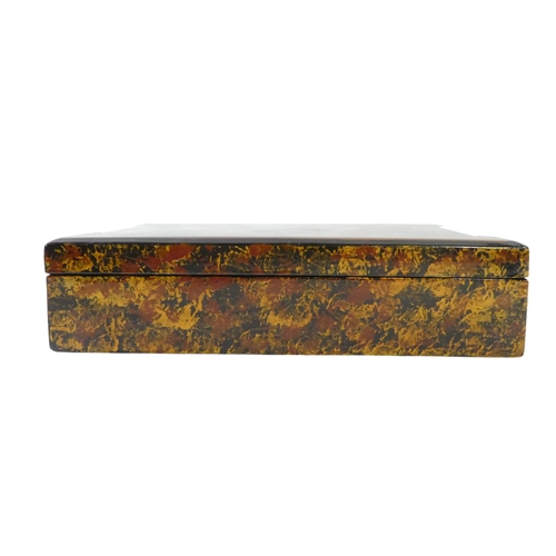 55 - A 20th century Russian papier mache box - the hinged cover decorated with a young woman, signed lowe... 