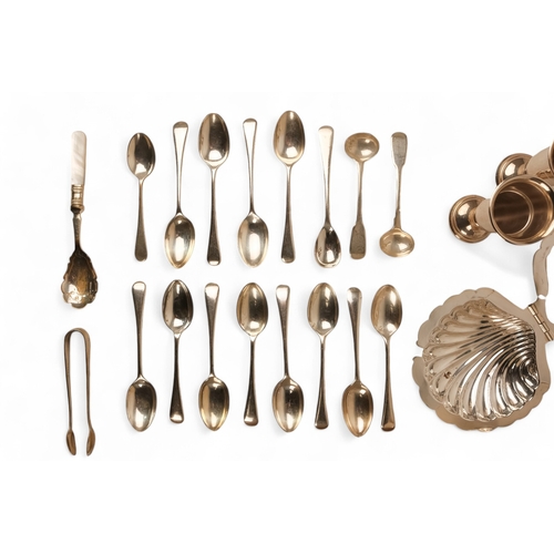 551 - A quantity of plated wares - including Butlers flatware, pedestal dish, scallop shell butter dish, h... 