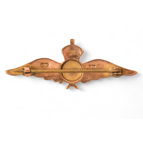 606 - An RAF 9ct gold sweetheart bar brooch - in typical winged form, together with two further bar brooch... 