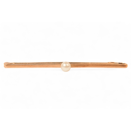 607 - A 9ct pearl set bar brooch - the four pearls set between blue enamel lines, together with two furthe... 