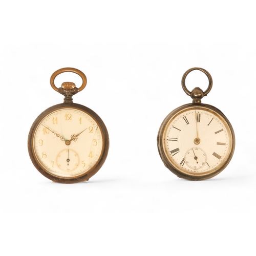 703 - A steel cased pocket watch - the white dial with gilt Arabic numerals and a subsidiary second dial, ... 