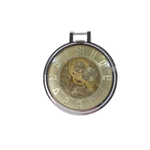 706 - A 20th century Moeris pocket watch - open face with exhibition movement within a chrome case, togeth... 