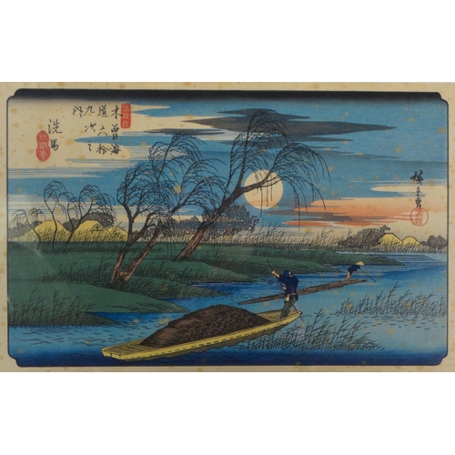 732 - After Utagawa Hiroshige  Moonlight on the River at Seba Reprint of original, No. 32 of The Sixty-Nin... 