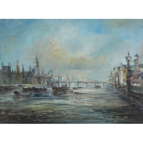 733 - Ted DYER (British b. 1940) House of Commons from the Embankment Oil on canvas  Signed lower right Fr... 