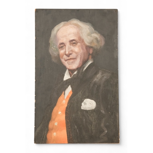 743 - Late 19th Century British School Portrait of a Gentleman in Red Waistcoat Oil on board Unframed  48 ... 