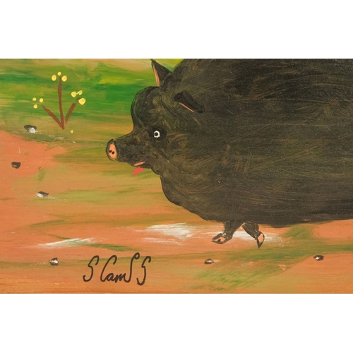 748 - # Steve CAMPS (Cornish contemporary b. 1957) This Little Piggy Went To Market  Oil on board Signed l... 