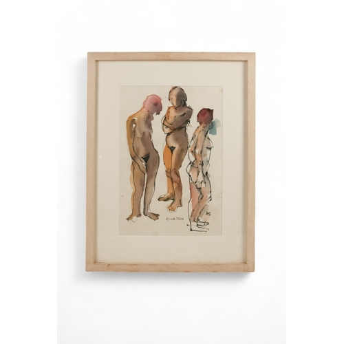 759 - Angela STEAD (XX-XXI) Three Nudes  Watercolour on paper Signed lower edge Framed and glazed  Picture... 