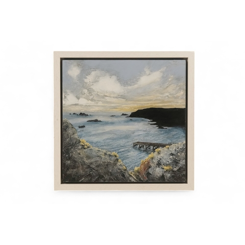 763 - Gilly JOHNS (Cornish contemporary) Dreamy Twilight, Lizard Point Acrylic on board Artist's label ver... 