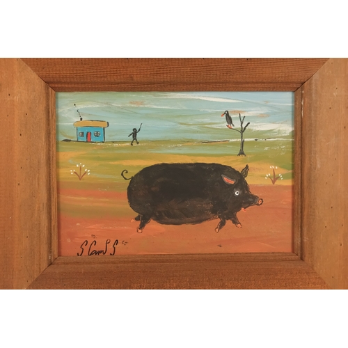 784 - # Steve CAMPS (Cornish contemporary b. 1957) Fergus The Black Pig Being Chased By The Farmer Oil on ... 