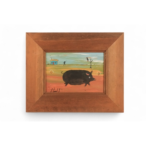 784 - # Steve CAMPS (Cornish contemporary b. 1957) Fergus The Black Pig Being Chased By The Farmer Oil on ... 