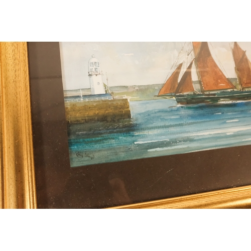 814 - Ray L. LLOYD (XX) Schooner Coming Into Harbour Watercolour  Signed lower left  Framed and glazed Pic... 