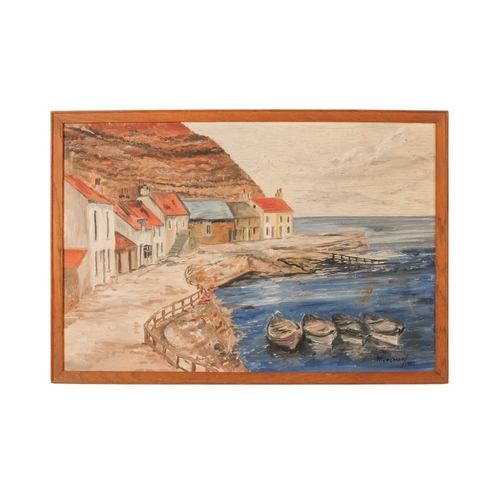 822 - A. TYREMAN Peaceful Harbour Oil on board Signed and dated 1967 lower right Framed  Picture size 25 x... 