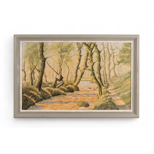 825 - David W WILLS (British 20th Century) Lamorna Woods  Oil on board  Signed lower right, titled verso F... 