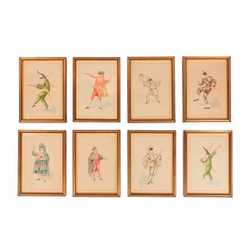 839 - 20th Century Italian School Eight Commedia dell'arte Figures Lithograph Framed and glazed Picture si... 