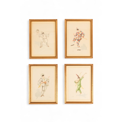 839 - 20th Century Italian School Eight Commedia dell'arte Figures Lithograph Framed and glazed Picture si... 