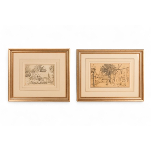 842 - Early 20th Century British School Village Street  Pencil on paper  Framed and glazed Picture size 14... 