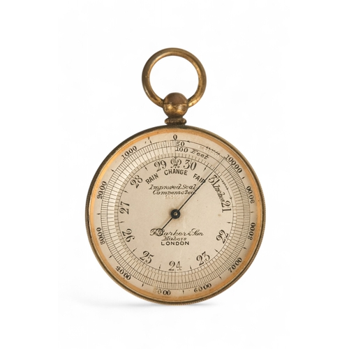 86 - A 19th century cased pocket barometer - by John Barker & Son, London, with silvered dial and moving ... 