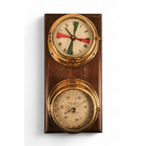 884 - A 20th century brass bulkhead Radio Room clock - marked with green and red radio silence wedges, pai... 