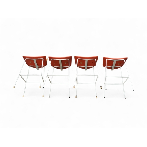 910 - Frank Guille for Kandya four tubular steel stools - circa 1950, finished in white with original oran... 