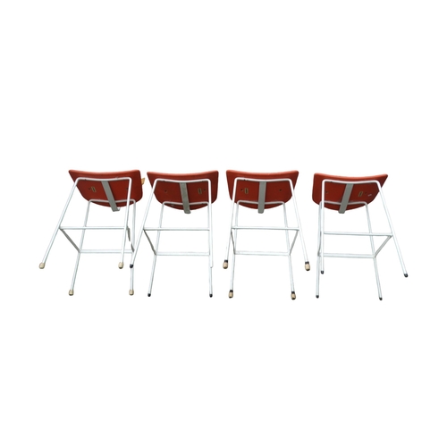 910 - Frank Guille for Kandya four tubular steel stools - circa 1950, finished in white with original oran... 