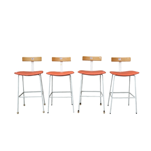 910 - Frank Guille for Kandya four tubular steel stools - circa 1950, finished in white with original oran... 