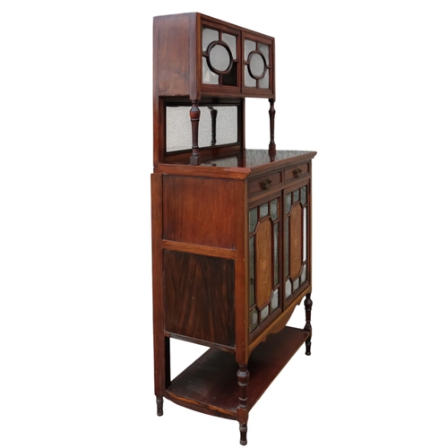 935 - An Edwardian rosewood display cabinet - the upper section with a pair of astragal doors and mirror b... 