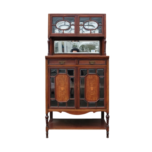 935 - An Edwardian rosewood display cabinet - the upper section with a pair of astragal doors and mirror b... 