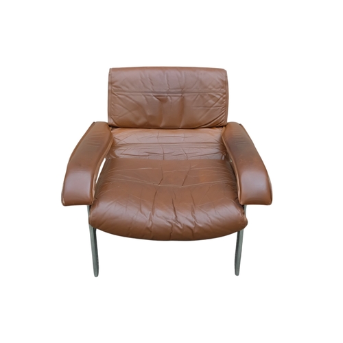 936 - Tim Bates for Pieff chrome and leather upholstered lounge chair - Gamma model, covered in a tan leat... 