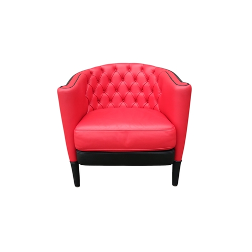 939 - A pair of Moroso leather upholstered tub chairs - button upholstered in red contrasted with black, o... 