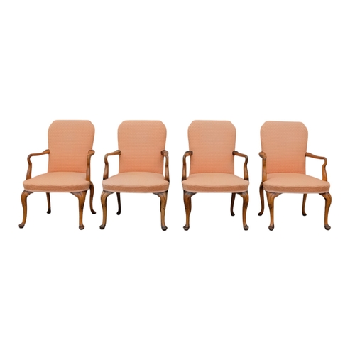 941 - A set of four George II style walnut open arm chairs - with upholstered back and seat, shepherd's cr... 