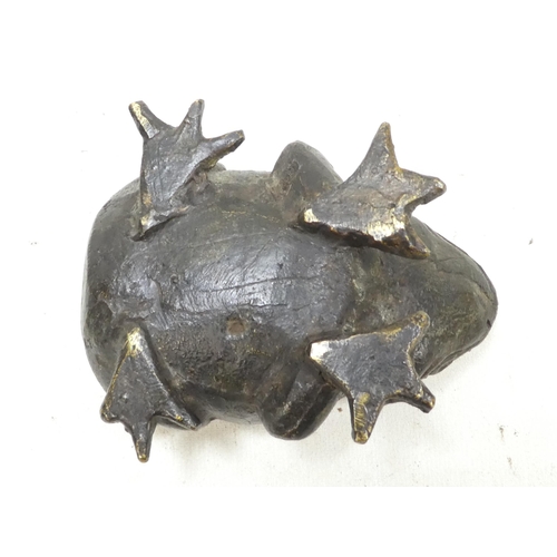 101 - A pair of late 19th century cast bronze frogs - with brown patination, 9cm wide. (2)