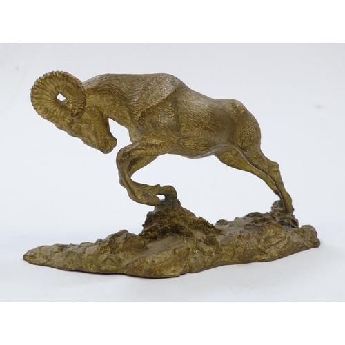 102 - A cast bronze figure of a mountain goat - after P J Mene, mounted on a naturalistic base, 8cm high, ... 