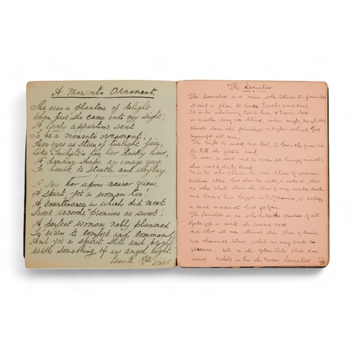 111 - An early 20th century autograph book - with green leather yapp binding enclosing coloured pages, wit... 